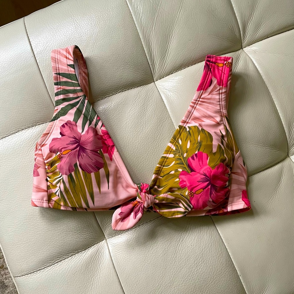 Kona Sol bikini top floral tropical print pink size small like new